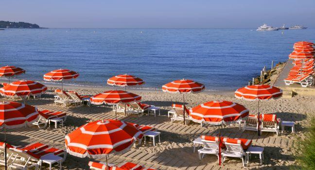 Sunshades on the beach from Juan les Pins on the French riviera.