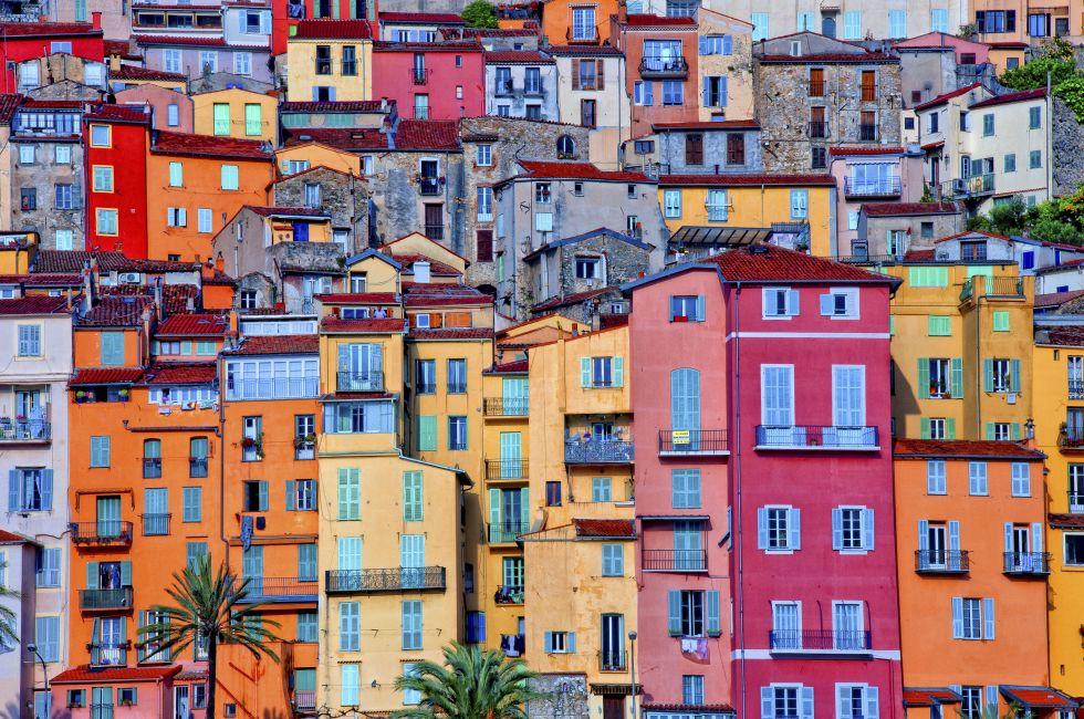 Colorful houses in Provence village of Menton.