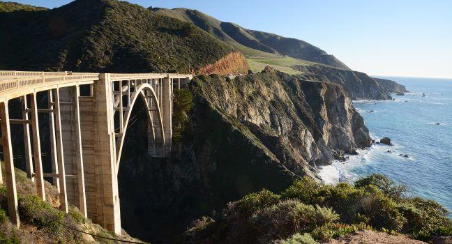 a historic Bixby bridge along coastline california route one