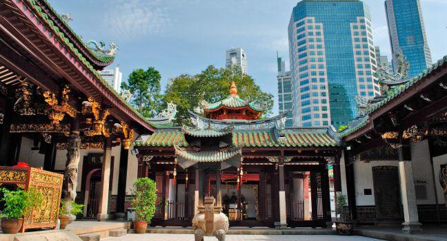 View of Thian Hock Keng in Chinatown, Singapore
