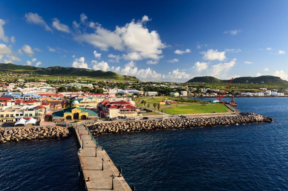 BASSETERRE, ST KITTS - NOVEMBER 5:  Basseterre waterfront pictured on November 5, 2013.  Basseterre is the capital of the island of St Kitts, one of the Leeward Islands in the West Indies.