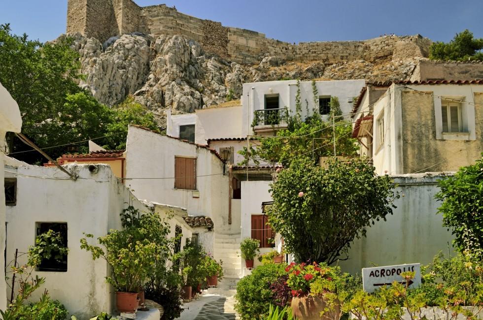 Anafiotika is  part of old historical neighborhood Plaka on  northern-east side of the Acropolis hill, Athens, Greece.