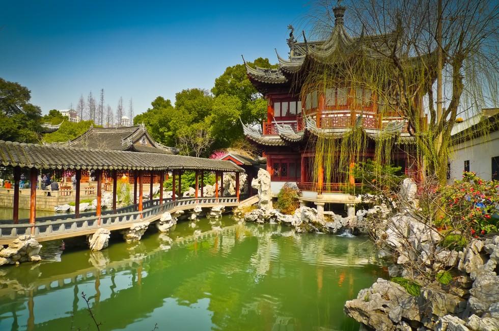 Traditional pavilions in Yuyuan Gardens, Shanghai, China; 