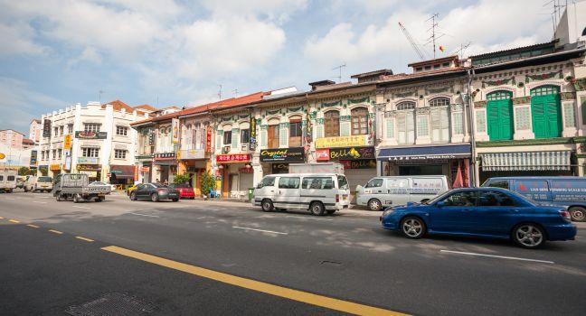 SINGAPORE - NOVEMBER 05, 2012: Geylang district. Architecture Singapore diverse, it varies ranges from the colonial period to the forms of modern architecture, including trends from around the world.