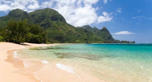 tropical exotic secluded beach in haena kauai hawaii.