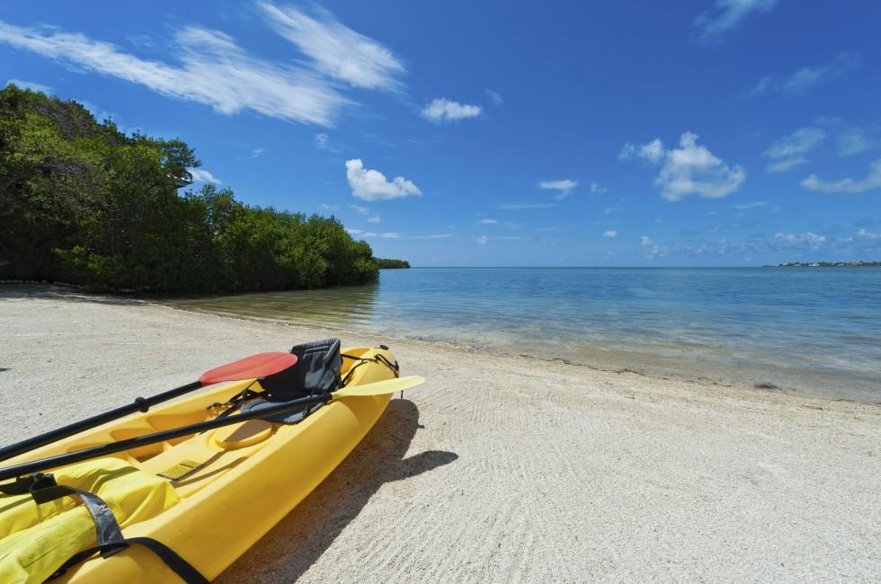 Kayak ready to be used in the beach in the Florida Keys