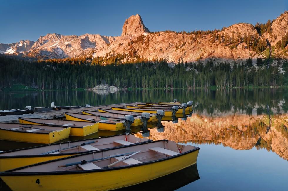 Early morning light on Lake Mary at Mammoth Mountains in California; 