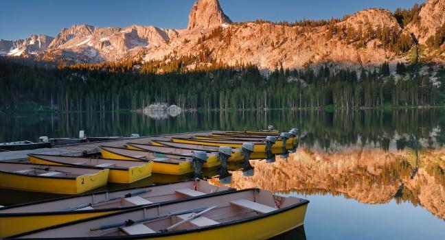 Early morning light on Lake Mary at Mammoth Mountains in California; 