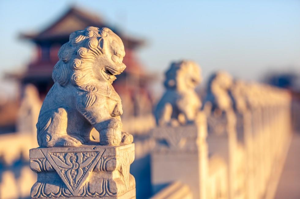 Stone lion sculptures in china.