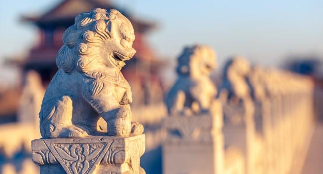 Stone lion sculptures in china.