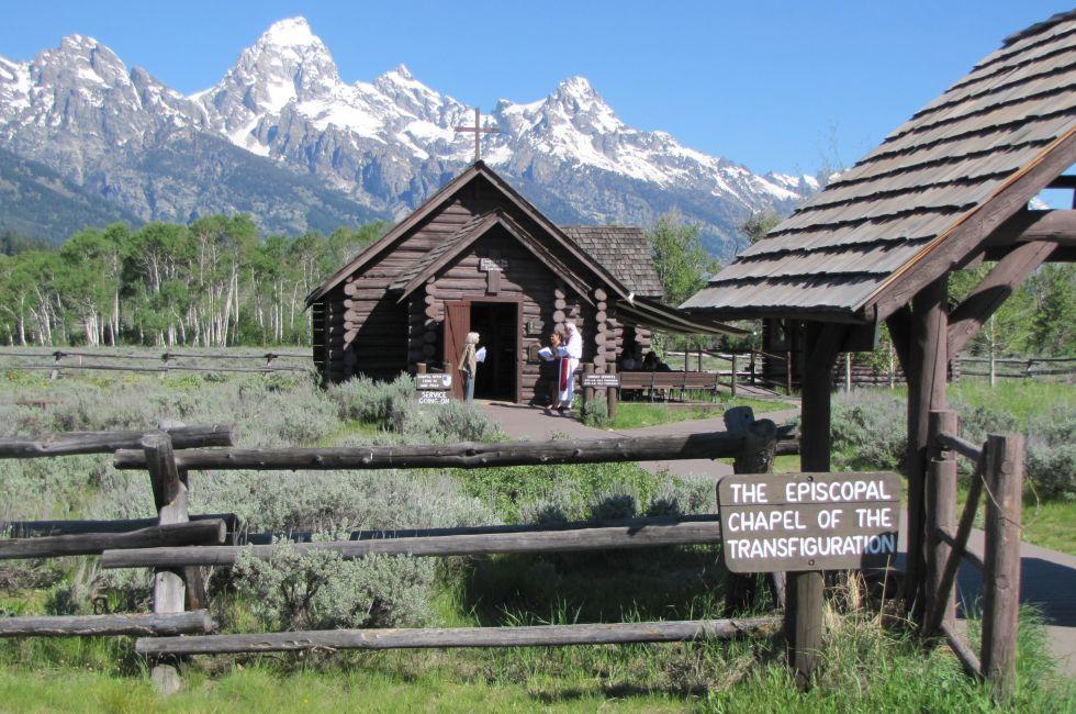 GRAND TETON NATIONAL PARK, WYOMING,USA - JUNE 27: Church service is ready to begin at the Chapel of the Transfiguration in Grand Teton National Park in Wyoming on June 27, 2010.