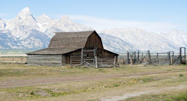 Moulton Barn on Mormon Row, Antelope Flats Road, Grand Teton National Park, Wyoming, United States