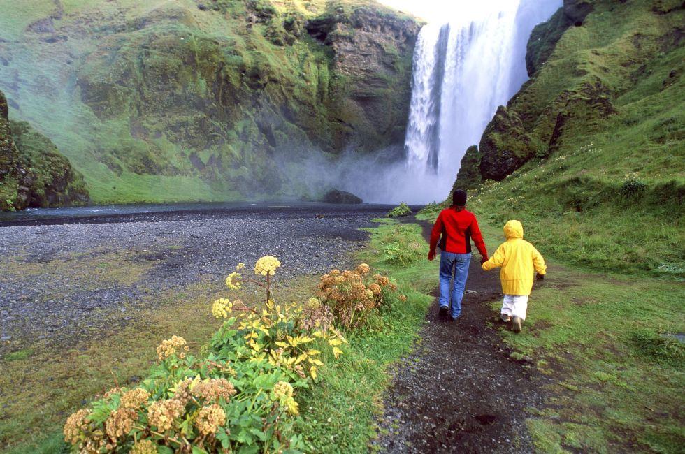 stream of Skogafoss waterfall in South Iceland.