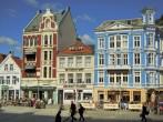 Street of Bergen with traditional wooden house and architecture; 
