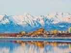 Downtown Anchorage Alaska and its reflection into Cook Inlet.