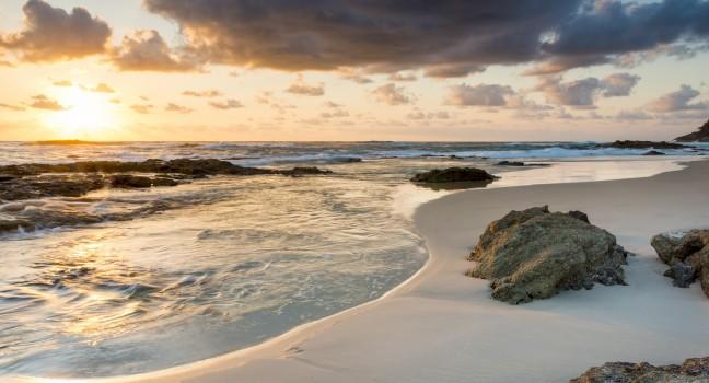 Amazing sunrise colours at the beach on Stradbroke Island, Queensland Australia