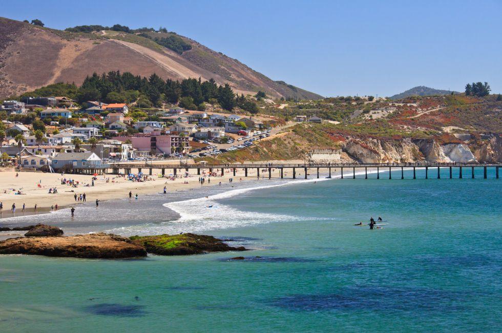 Avila beach--a very popular whale watching destination in California,  located south of San Luis Obispo and right off Pacific Coast Hwy; 