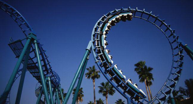 This is the roller coaster at Knott's Berry Farm in Buena Park. This ride is called Montezuma's Revenge.