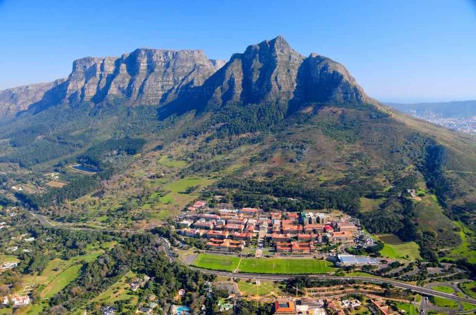 Aerial view of Cape Town University &amp; Table Mountain, South Africa
