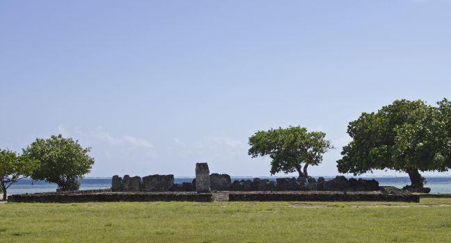 wide image of a marae ruins in raiatea french polynesia