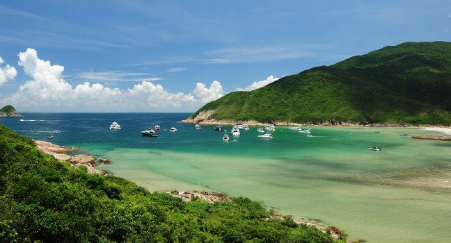 Tai Long Sai Wan, one of the best beaches in Hong Kong with crystal clear water, surrounded by beautiful hills.