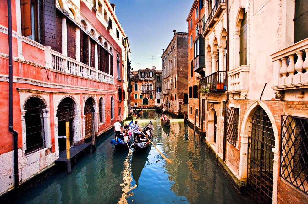 Gondola ride in small canal, Venice Italy; Shutterstock ID 98885018; Project/Title: Venice; Downloader: Fodor's Travel