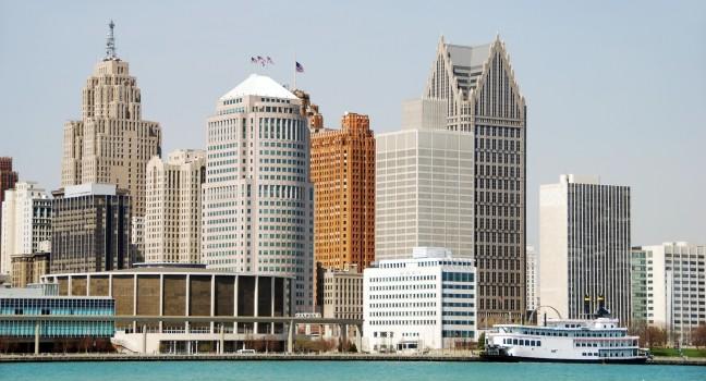 Waterfront and downtown Detroit, Michigan, general urban view.