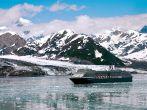 View of a cruise ship in Yakutat Bay Alaska.
