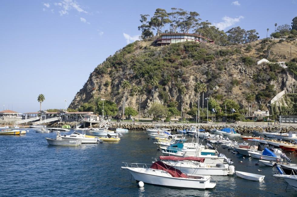 AVALON, CA - SEPTEMBER 28:  Wide angle image of Avalon Harbor on Sept 28, 2008 in Avalon, Catalina Island, CA.  Catalina Island is a popular getaway for Los Angeles residents.; 