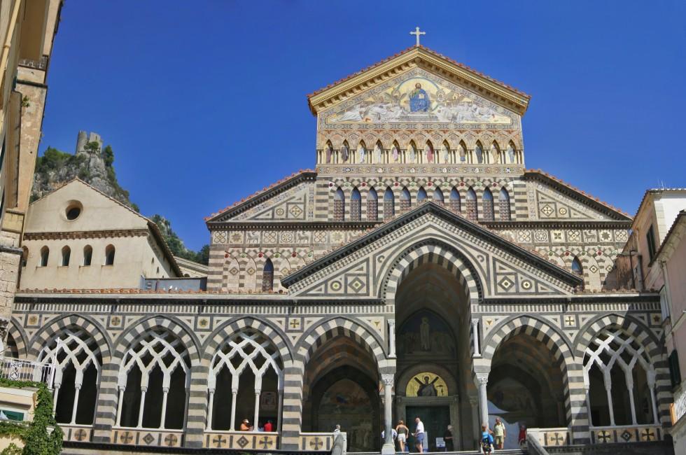 Facade of Saint Andrews cathedral or Cattedrale di S.Andrea in Amalfi covered with Byzantine mosaics, Amalfi, Amalfi coast, Unesco world heritage,Italy; Shutterstock ID 1831687; Project/Title: Fodor's The Amalfi Coast, Capri &amp; Naples Gold Guide; Destin