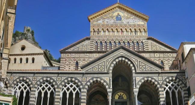 Facade of Saint Andrews cathedral or Cattedrale di S.Andrea in Amalfi covered with Byzantine mosaics, Amalfi, Amalfi coast, Unesco world heritage,Italy; Shutterstock ID 1831687; Project/Title: Fodor's The Amalfi Coast, Capri &amp; Naples Gold Guide; Destin