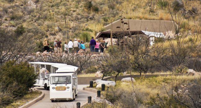 BENSON, ARIZONA - MARCH 12: Kartchner Caverns on March 12, 2015, near Benson, Arizona. Kartchner Caverns near Benson in Arizona. A shuttle bus drops a group of tourists at the cave entrance for a tour of Kartchner Caverns near Benson in Arizona.