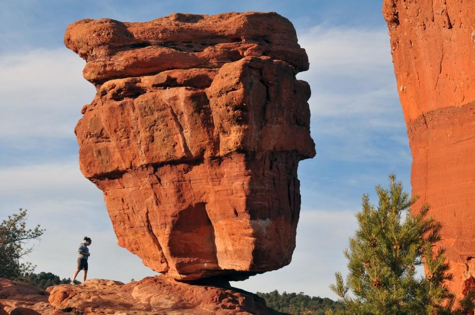 A natural geological phenomenon found at the Garden of the Gods, Colorado Springs, Colorado entitled &quot;Balanced Rock&quot;; 