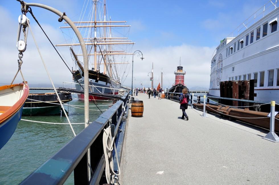 Historic schooner docked at Hyde Street Pier in San Francisco. Area is operated by US National Park service.