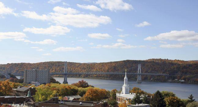 A Fall view of Poughkeepsie with the Mid Hudson Bridge in the background