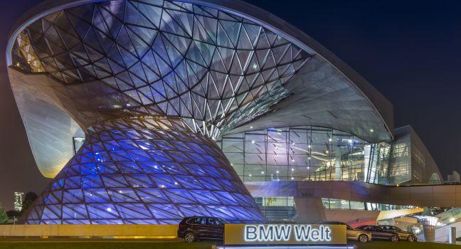 MUNICH - SEPTEMBER 4: The BMW World in Munich at night on September 4, 2014 in Munich.