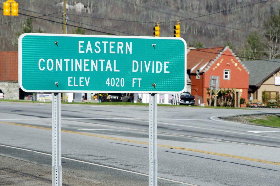 Eastern Continental divide sign in Banner Elk, NC