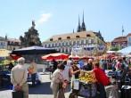 BRNO, CZECH REPUBLIC - AUGUST 29, 2013: Locals buying vegetables at street food Market in Brno . Brno is the second largest city in the Czech Republic. 