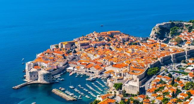 Aerial view Dubrovnik, a Croatian city on the Adriatic Sea, it is one of the most prominent tourist destinations in the Mediterranean. Pearl of the Adriatic