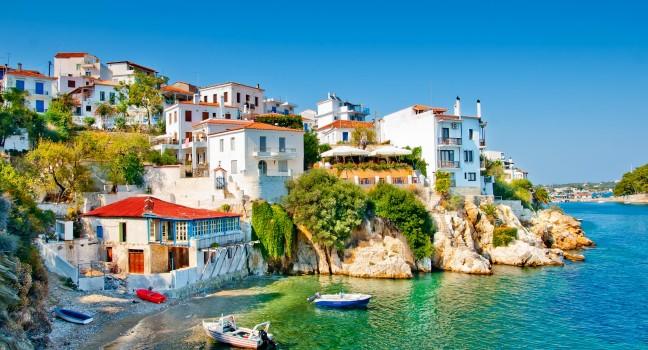 the old part of town in island Skiathos in Greece; 