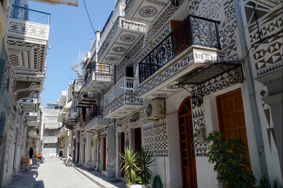 striking greek village street on chios; 