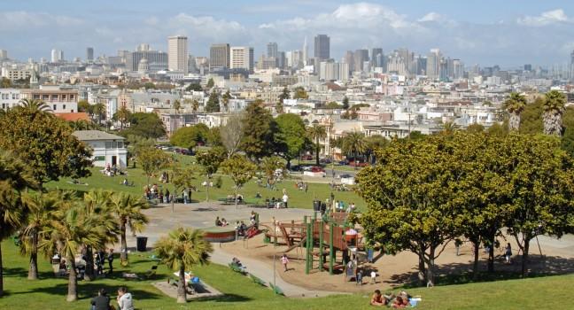 Dolores Park in San Francisco, looking northeast toward downtown.