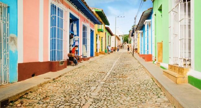 Colorful traditional houses in the colonial town of Trinidad in Cuba 
