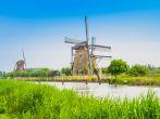 View to Dutch mills in Kinderdijk, Netherlands.