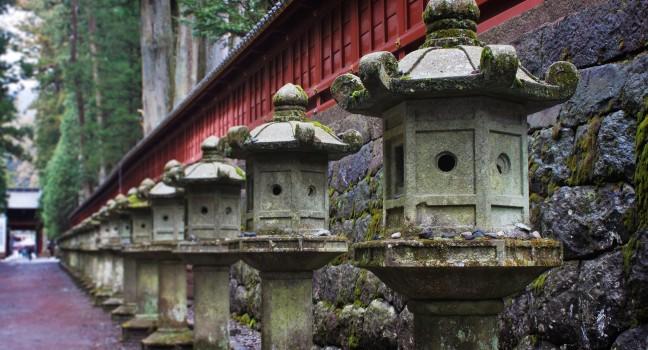 Stone lanterns in Toshogu Shrine at Nikko, Japan.