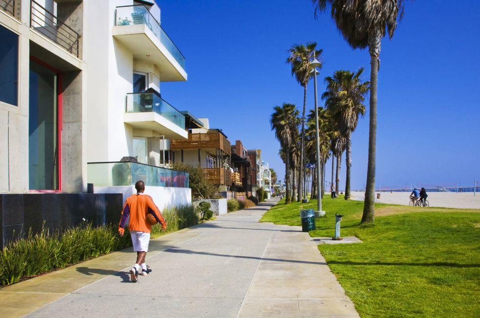 Venice Beach, sand and palmtrees, Los Angeles.