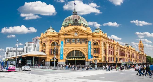 MELBOURNE, AUSTRALIA - JAN 15, 2015: Flinders street Station on Australia Day in Melbourne on Jan 15, 2015. Australia.Flinders street Station is the biggest station in Melbourne. 