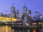 Melbourne's famous skyline from Southbank towards Flinders St Station in Melbourne, Victoria, Australia 