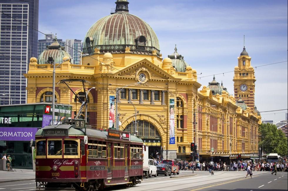 MELBOURNE, AUSTRALIA - OCTOBER 29: Iconic Flinders Street Station  was completed in 1910 and is used by over 100,000 people  each day - 29 October 2012, Melbourne Australia,; 