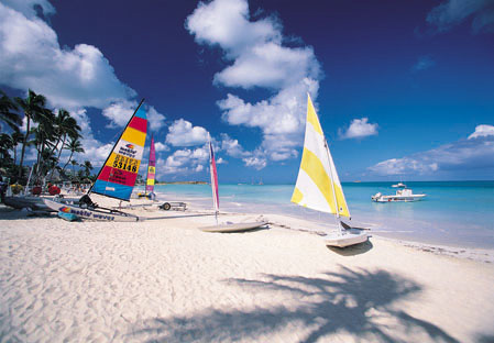 Beached sailboats in Dickenson Bay, Antigua and Barbuda. Dickenson Bay